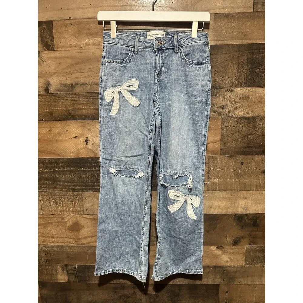 Abercrombie and Fitch Low Rise Baggy Girls Jeans 13/14 Bows - Picture 1 of 4